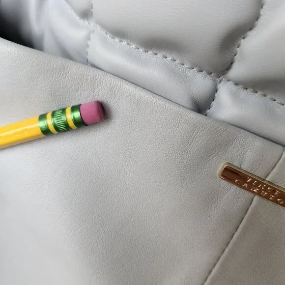 Vince Camuto Jass Quilted Puffy Large Shoulder Bag Tote Gray Faux Leather Soft - Picture 13 of 13